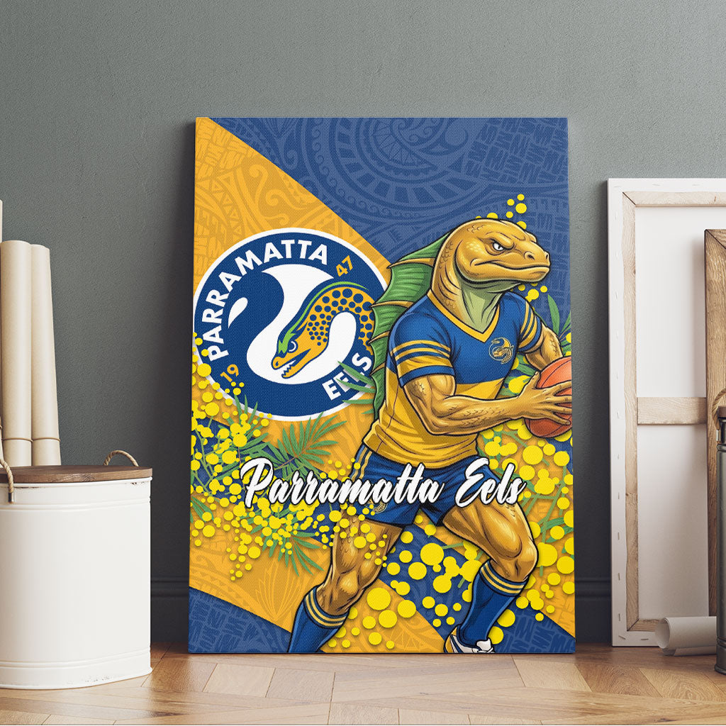 Parramatta Eels Canvas Wall Art Golden Wattle Floral Polynesian - Australian Flower - Rugby Mascot