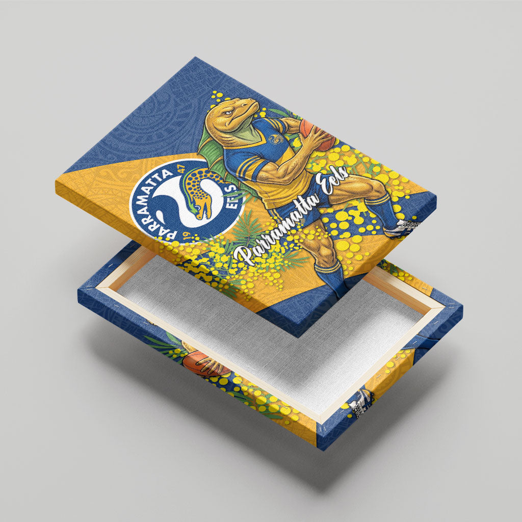 Parramatta Eels Canvas Wall Art Golden Wattle Floral Polynesian - Australian Flower - Rugby Mascot