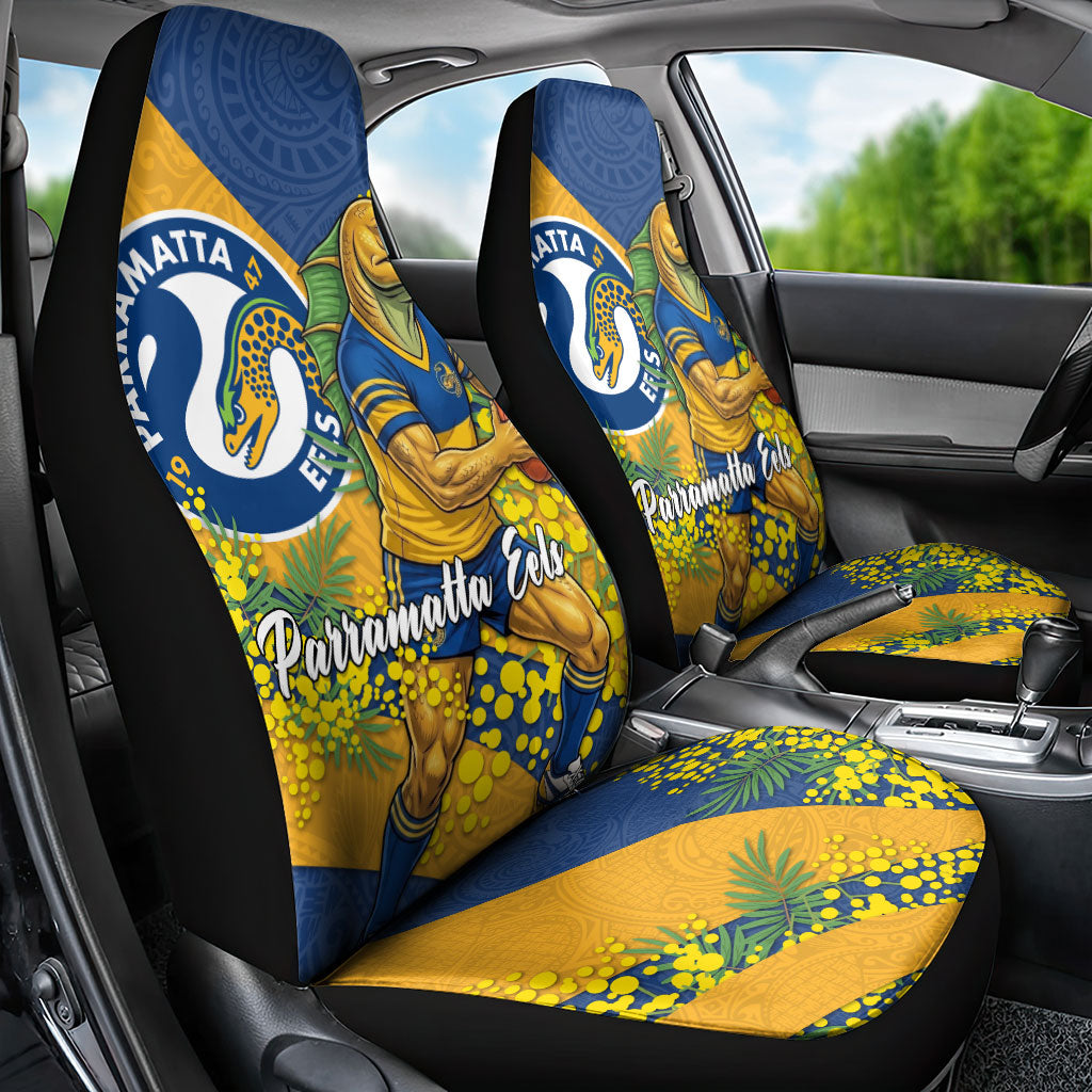 Parramatta Eels Car Seat Cover Golden Wattle Floral Polynesian - Australian Flower - Rugby Mascot