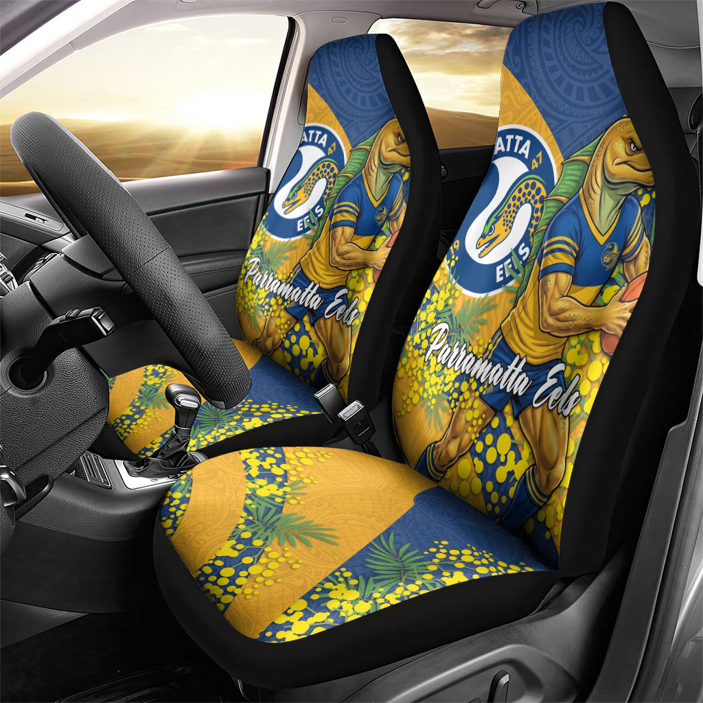 Parramatta Eels Car Seat Cover Golden Wattle Floral Polynesian - Australian Flower - Rugby Mascot