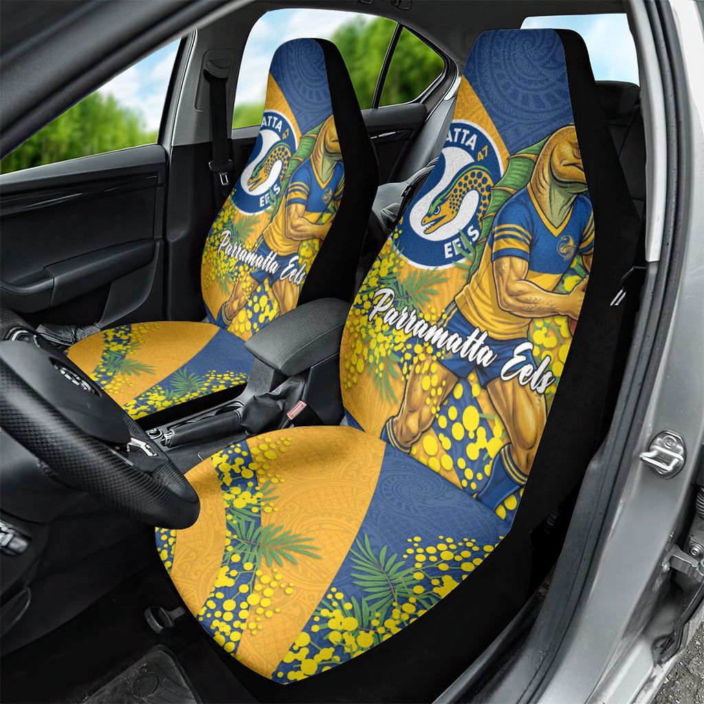 Parramatta Eels Car Seat Cover Golden Wattle Floral Polynesian - Australian Flower - Rugby Mascot