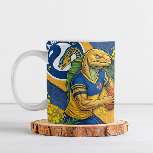 Parramatta Eels Ceramic Mug Golden Wattle Floral Polynesian - Australian Flower - Rugby Mascot