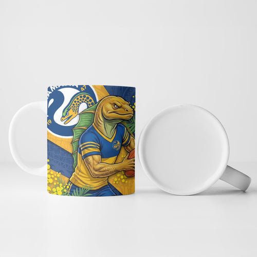 Parramatta Eels Ceramic Mug Golden Wattle Floral Polynesian - Australian Flower - Rugby Mascot