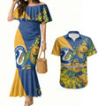 Parramatta Eels Couples Matching Mermaid Dress and Hawaiian Shirt Golden Wattle Floral Polynesian - Australian Flower - Rugby Mascot
