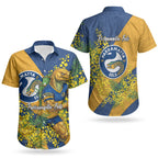 Parramatta Eels Couples Matching Off Shoulder Maxi Dress and Hawaiian Shirt Golden Wattle Floral Polynesian - Australian Flower - Rugby Mascot