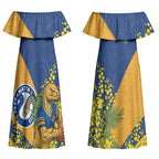Parramatta Eels Couples Matching Off Shoulder Maxi Dress and Hawaiian Shirt Golden Wattle Floral Polynesian - Australian Flower - Rugby Mascot