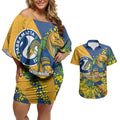 Parramatta Eels Couples Matching Off Shoulder Short Dress and Hawaiian Shirt Golden Wattle Floral Polynesian - Australian Flower - Rugby Mascot