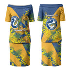 Parramatta Eels Couples Matching Puletasi and Hawaiian Shirt Golden Wattle Floral Polynesian - Australian Flower - Rugby Mascot