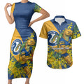 Parramatta Eels Couples Matching Short Sleeve Bodycon Dress and Hawaiian Shirt Golden Wattle Floral Polynesian - Australian Flower - Rugby Mascot