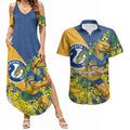 Parramatta Eels Couples Matching Summer Maxi Dress and Hawaiian Shirt Golden Wattle Floral Polynesian - Australian Flower - Rugby Mascot