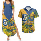 Parramatta Eels Couples Matching Summer Maxi Dress and Hawaiian Shirt Golden Wattle Floral Polynesian - Australian Flower - Rugby Mascot
