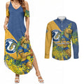 Parramatta Eels Couples Matching Summer Maxi Dress and Long Sleeve Button Shirt Golden Wattle Floral Polynesian - Australian Flower - Rugby Mascot