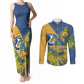 Parramatta Eels Couples Matching Tank Maxi Dress and Long Sleeve Button Shirt Golden Wattle Floral Polynesian - Australian Flower - Rugby Mascot