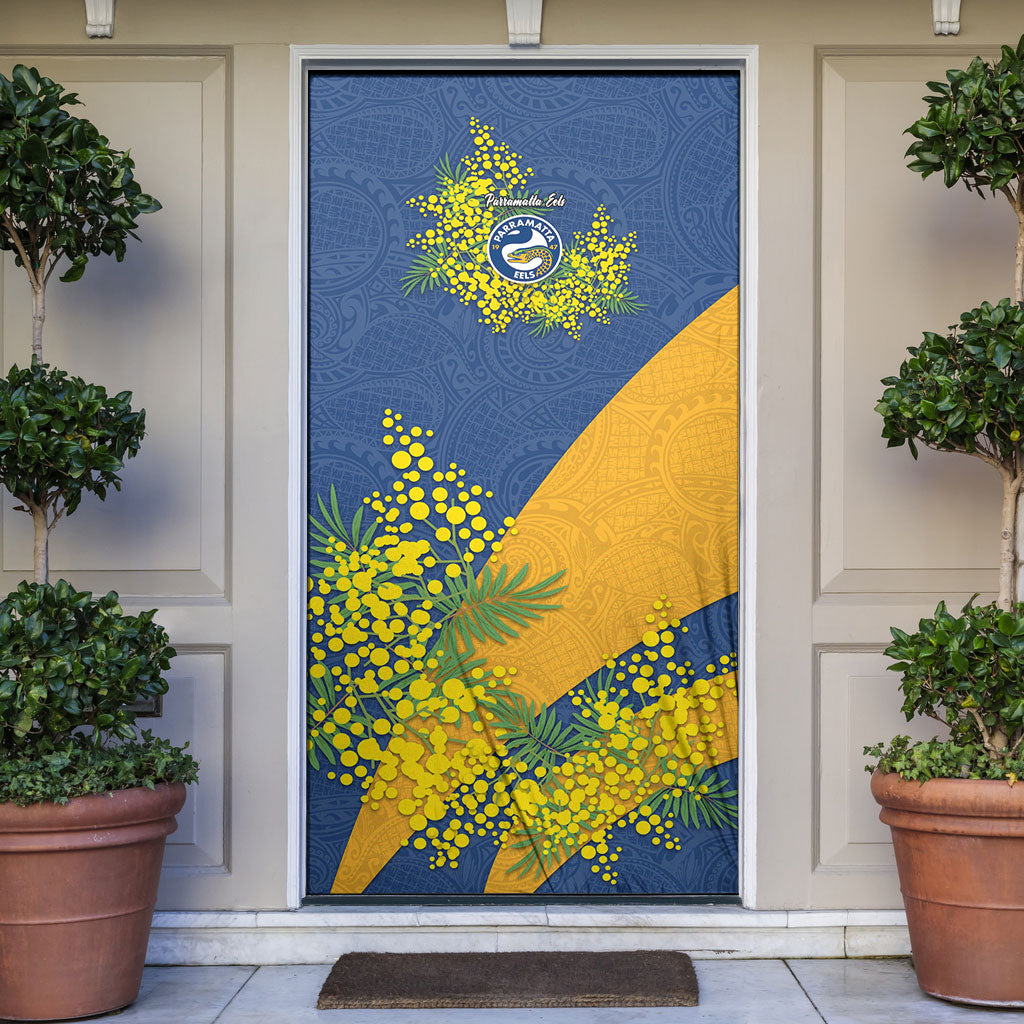 Parramatta Eels Door Cover Golden Wattle Floral Polynesian - Australian Flower - Rugby Mascot