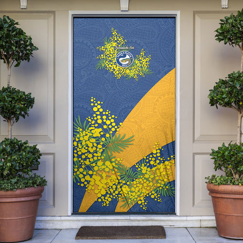 Parramatta Eels Door Cover Golden Wattle Floral Polynesian - Australian Flower - Rugby Mascot