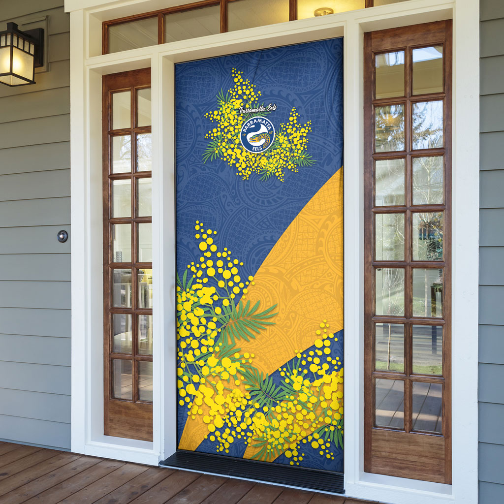 Parramatta Eels Door Cover Golden Wattle Floral Polynesian - Australian Flower - Rugby Mascot
