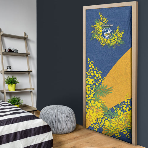 Parramatta Eels Door Cover Golden Wattle Floral Polynesian - Australian Flower - Rugby Mascot