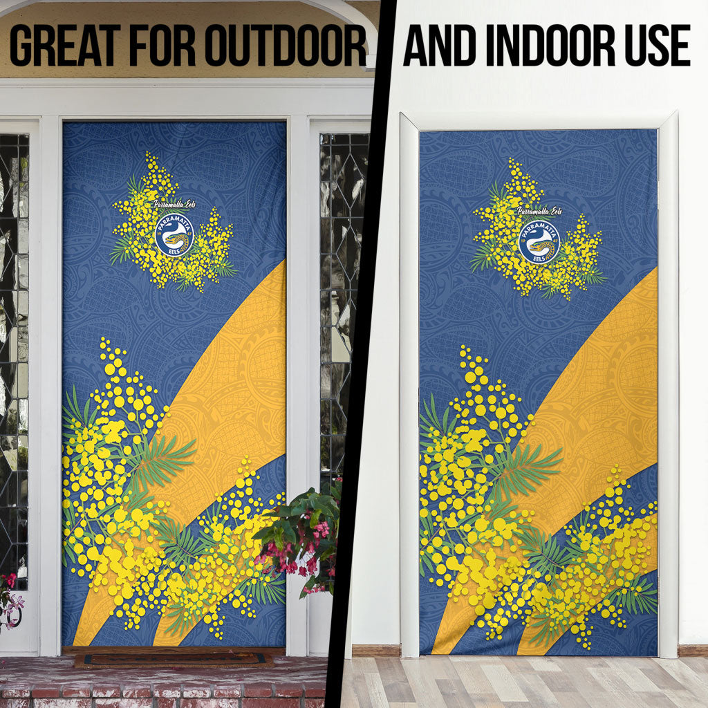 Parramatta Eels Door Cover Golden Wattle Floral Polynesian - Australian Flower - Rugby Mascot