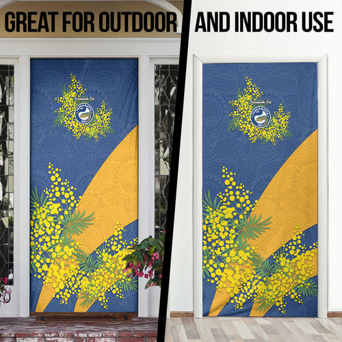 Parramatta Eels Door Cover Golden Wattle Floral Polynesian - Australian Flower - Rugby Mascot