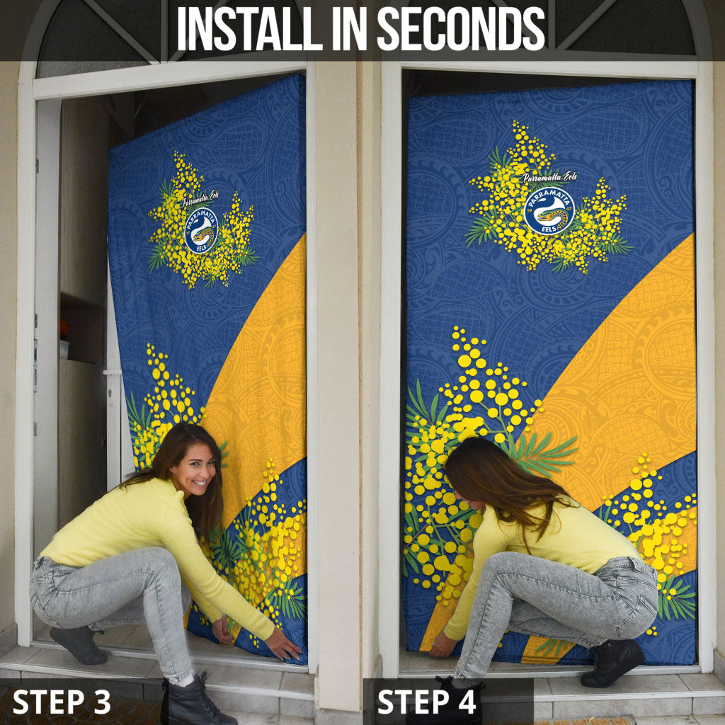 Parramatta Eels Door Cover Golden Wattle Floral Polynesian - Australian Flower - Rugby Mascot