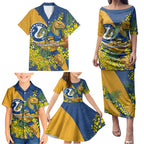 Parramatta Eels Family Matching Puletasi and Hawaiian Shirt Golden Wattle Floral Polynesian - Australian Flower - Rugby Mascot