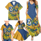Parramatta Eels Family Matching Summer Maxi Dress and Hawaiian Shirt Golden Wattle Floral Polynesian - Australian Flower - Rugby Mascot