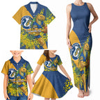 Parramatta Eels Family Matching Tank Maxi Dress and Hawaiian Shirt Golden Wattle Floral Polynesian - Australian Flower - Rugby Mascot