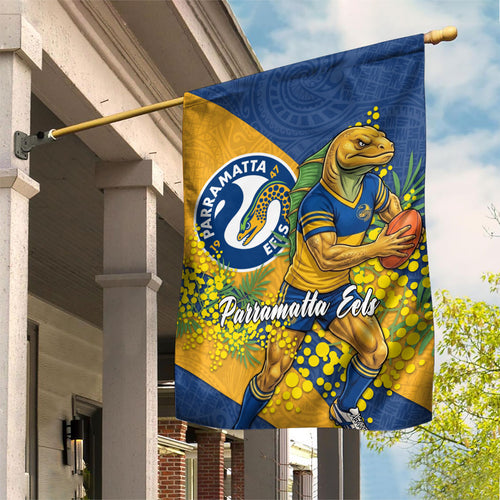 Parramatta Eels Garden Flag Golden Wattle Floral Polynesian - Australian Flower - Rugby Mascot