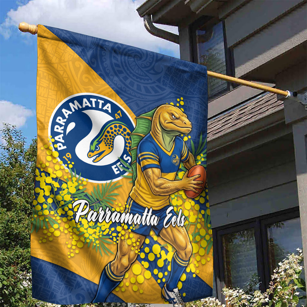 Parramatta Eels Garden Flag Golden Wattle Floral Polynesian - Australian Flower - Rugby Mascot