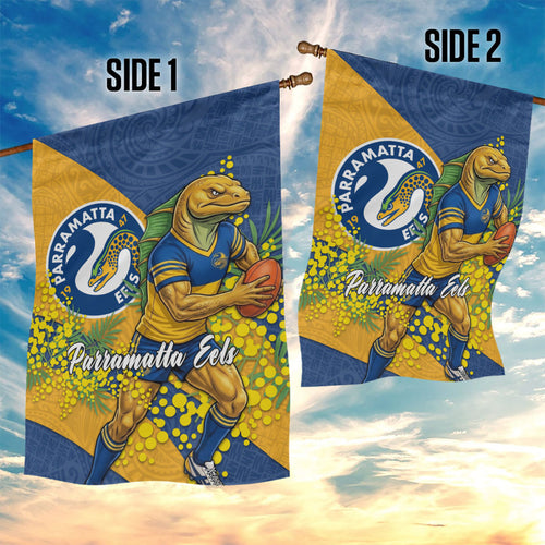 Parramatta Eels Garden Flag Golden Wattle Floral Polynesian - Australian Flower - Rugby Mascot