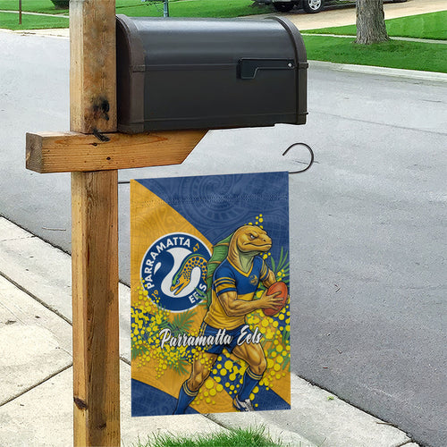 Parramatta Eels Garden Flag Golden Wattle Floral Polynesian - Australian Flower - Rugby Mascot