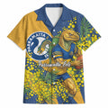 Parramatta Eels Hawaiian Shirt Golden Wattle Floral Polynesian - Australian Flower - Rugby Mascot