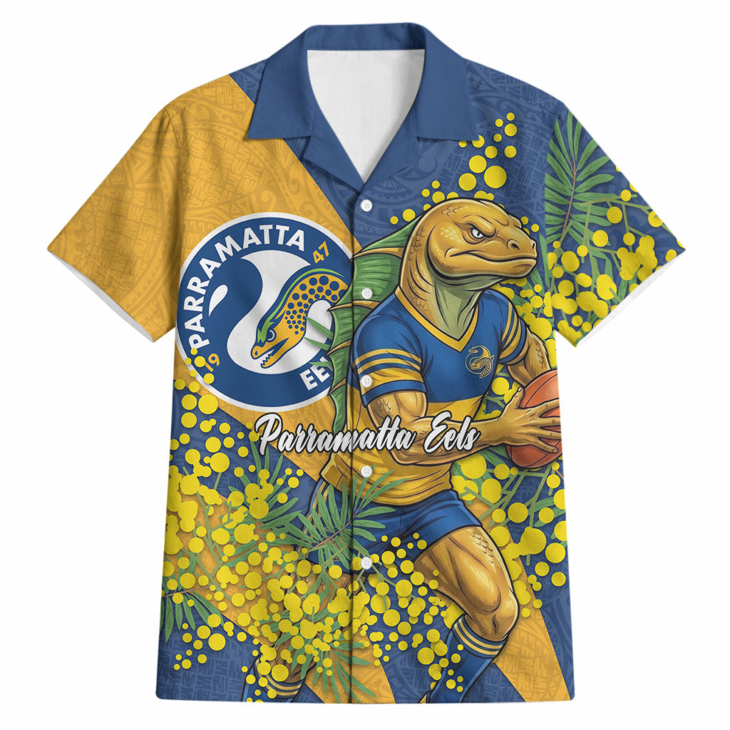 Parramatta Eels Hawaiian Shirt Golden Wattle Floral Polynesian - Australian Flower - Rugby Mascot