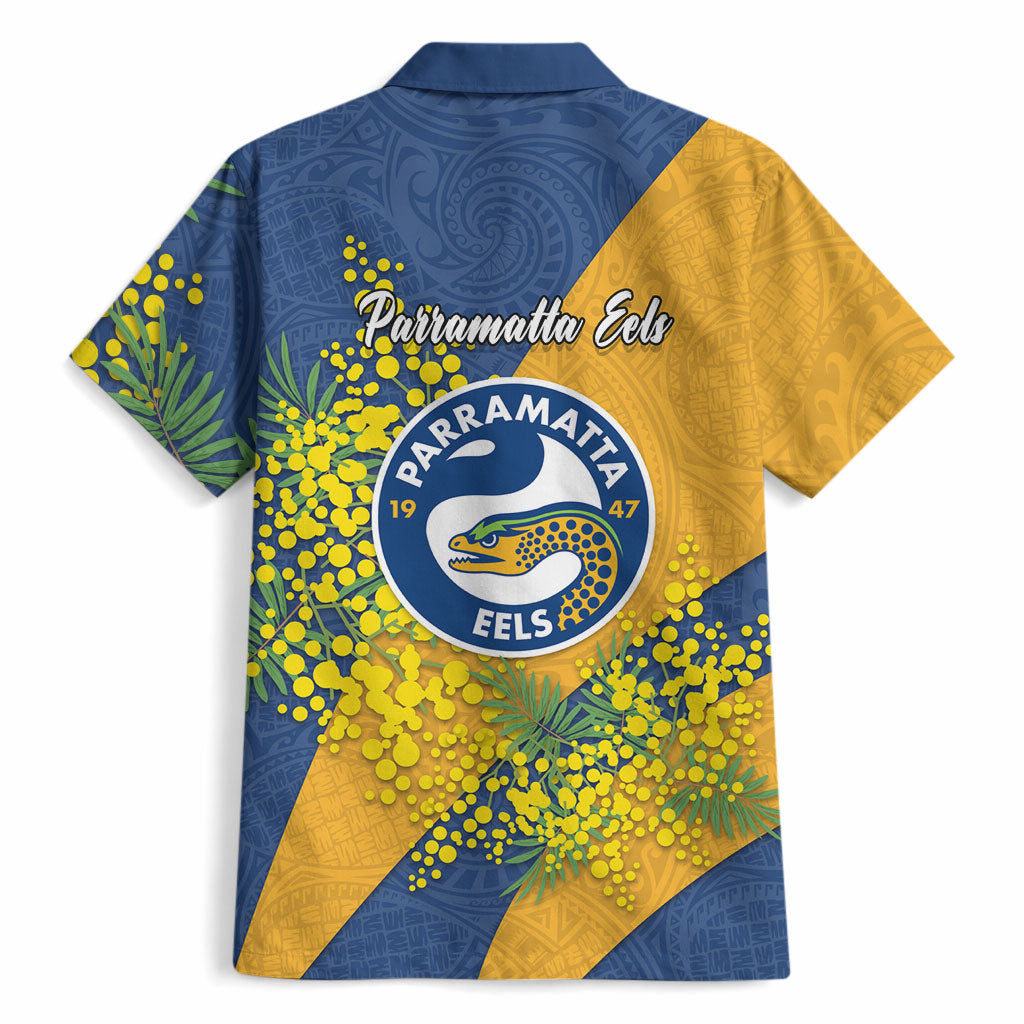 Parramatta Eels Hawaiian Shirt Golden Wattle Floral Polynesian - Australian Flower - Rugby Mascot
