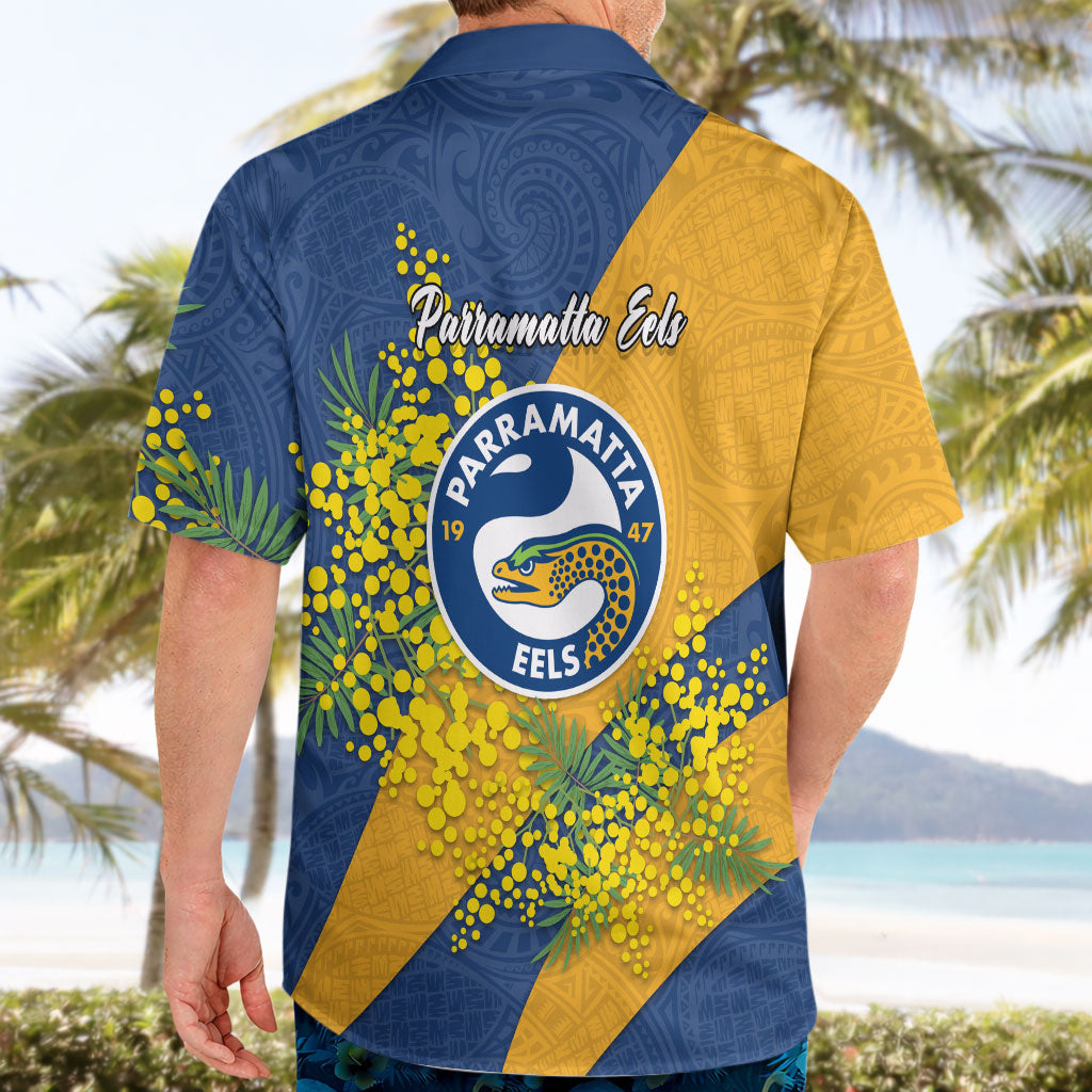 Parramatta Eels Hawaiian Shirt Golden Wattle Floral Polynesian - Australian Flower - Rugby Mascot