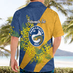 Parramatta Eels Hawaiian Shirt Golden Wattle Floral Polynesian - Australian Flower - Rugby Mascot