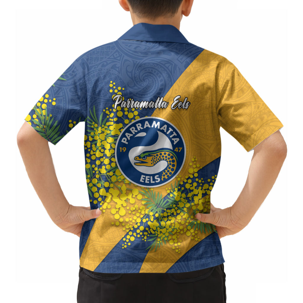 Parramatta Eels Hawaiian Shirt Golden Wattle Floral Polynesian - Australian Flower - Rugby Mascot
