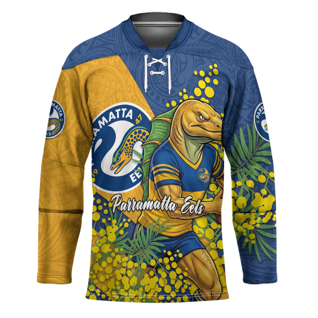 Parramatta Eels Hockey Jersey Golden Wattle Floral Polynesian - Australian Flower - Rugby Mascot
