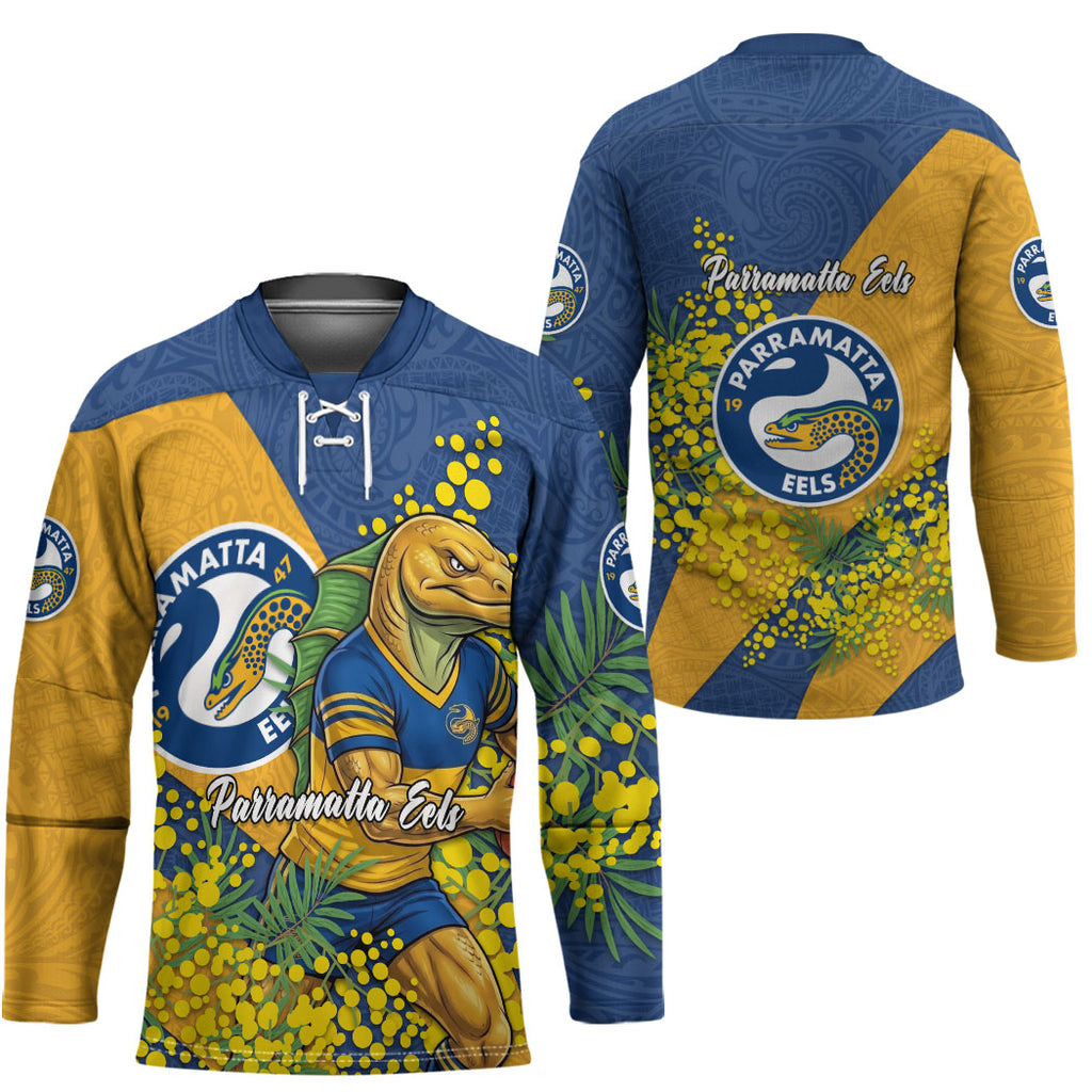 Parramatta Eels Hockey Jersey Golden Wattle Floral Polynesian - Australian Flower - Rugby Mascot