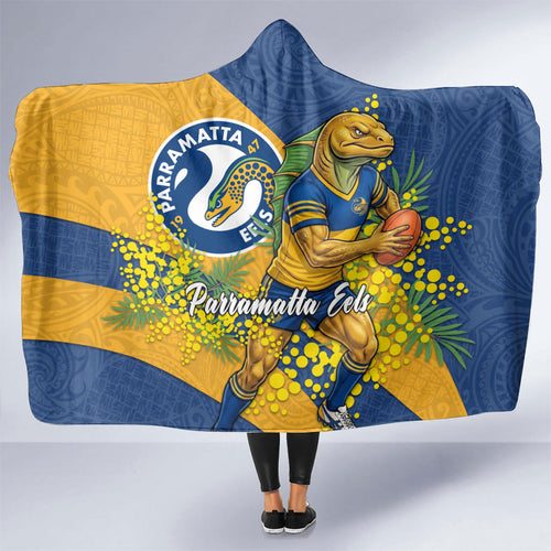 Parramatta Eels Hooded Blanket Golden Wattle Floral Polynesian - Australian Flower - Rugby Mascot