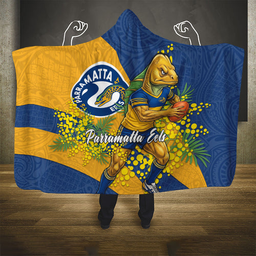 Parramatta Eels Hooded Blanket Golden Wattle Floral Polynesian - Australian Flower - Rugby Mascot