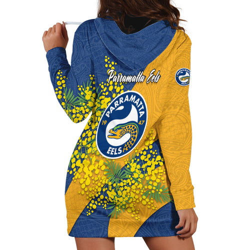 Parramatta Eels Hoodie Dress Golden Wattle Floral Polynesian - Australian Flower - Rugby Mascot