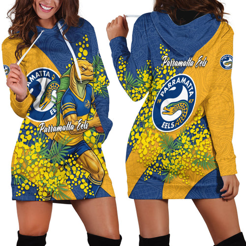 Parramatta Eels Hoodie Dress Golden Wattle Floral Polynesian - Australian Flower - Rugby Mascot