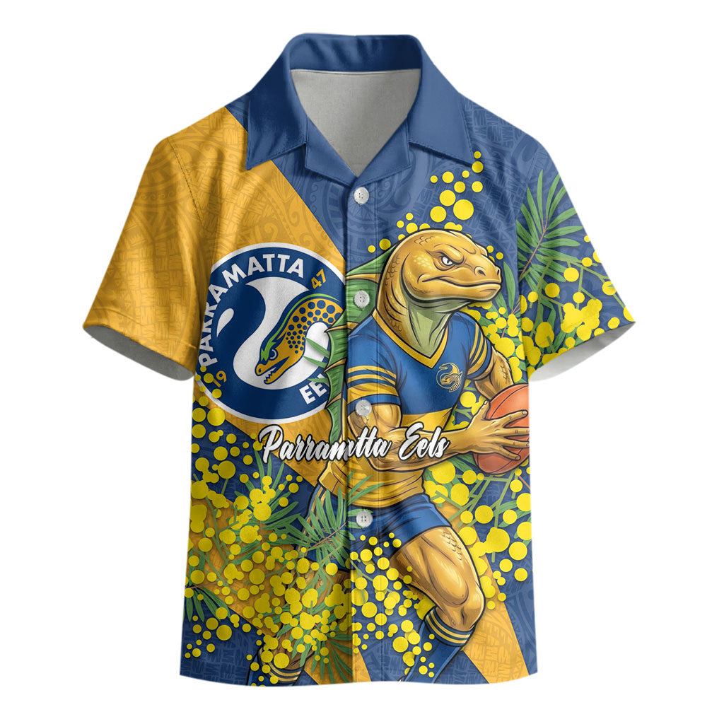 Parramatta Eels Kid Hawaiian Shirt Golden Wattle Floral Polynesian - Australian Flower - Rugby Mascot