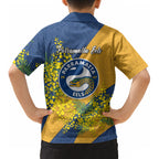 Parramatta Eels Kid Hawaiian Shirt Golden Wattle Floral Polynesian - Australian Flower - Rugby Mascot
