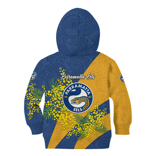 Parramatta Eels Kid Hoodie Golden Wattle Floral Polynesian - Australian Flower - Rugby Mascot