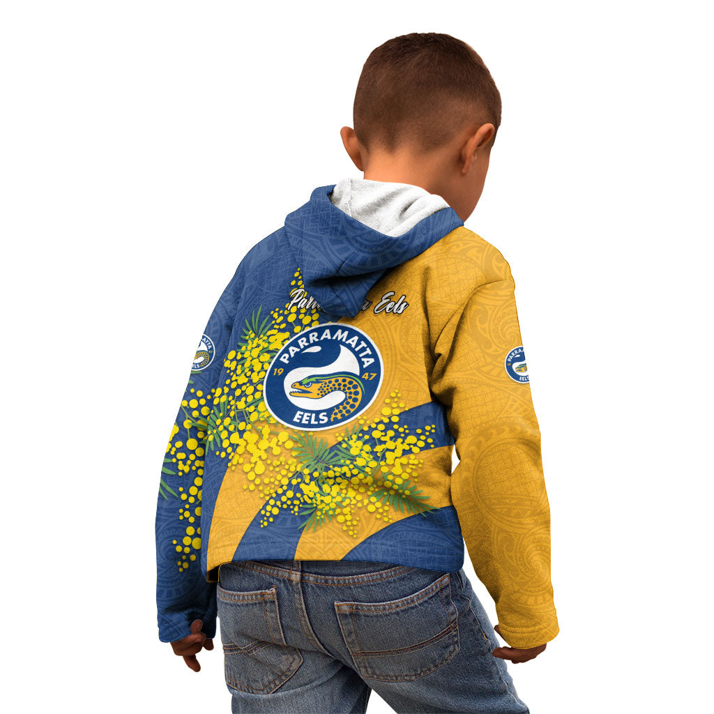 Parramatta Eels Kid Hoodie Golden Wattle Floral Polynesian - Australian Flower - Rugby Mascot