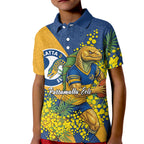Parramatta Eels Kid Polo Shirt Golden Wattle Floral Polynesian - Australian Flower - Rugby Mascot