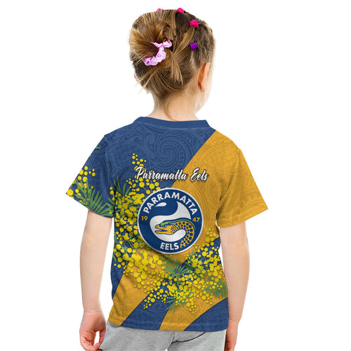 Parramatta Eels Kid T Shirt Golden Wattle Floral Polynesian - Australian Flower - Rugby Mascot