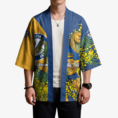 Parramatta Eels Kimono Golden Wattle Floral Polynesian - Australian Flower - Rugby Mascot